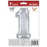 Шар (40"/102 см) Цифра, 1, Серебро, в упаковке