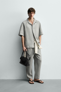 ZARА РУБАШКА RELAXED FIT ИЗ 100% ЛЬНА, СВЕТЛО-СЕРЫЙ