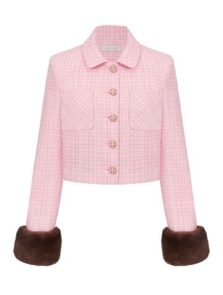 Жакет Love26 с норкой из твида, розовый