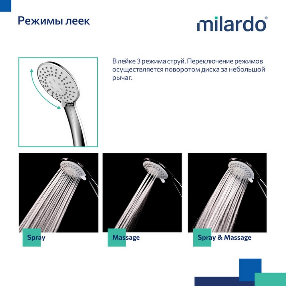 Смеситель для ванны 35к Milardo RORSB00M02 "Rora" с душ. аксессуарами, ХРОМ