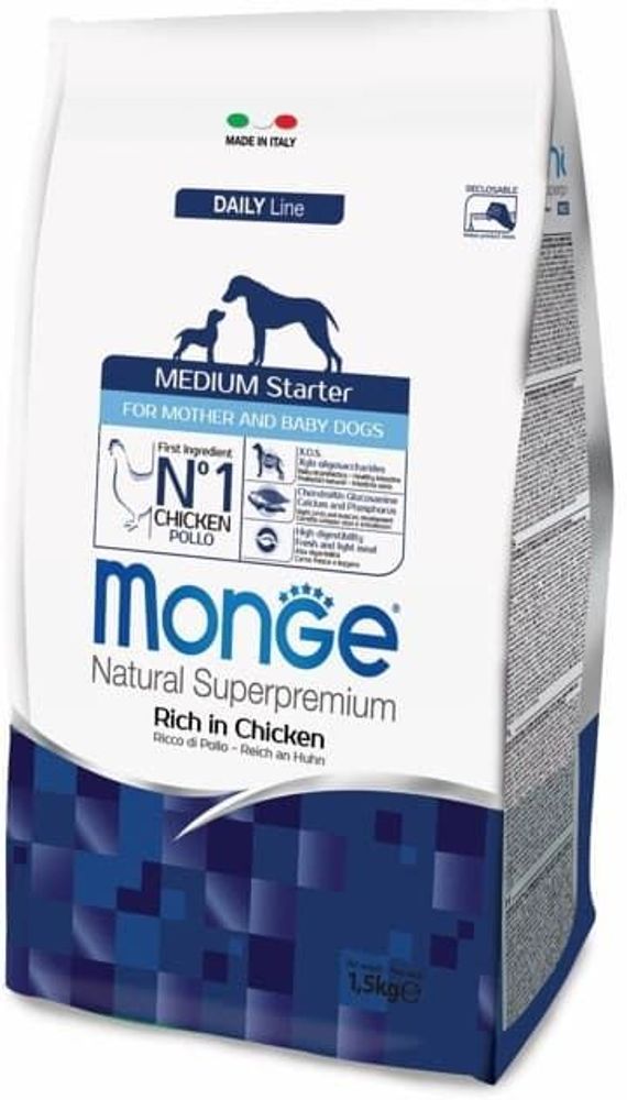 Monge Dog 1,5кг Medium Starter корм для щенков средних пород Monge Dog 1,5кг Medium Starter корм для щенков средних пород
