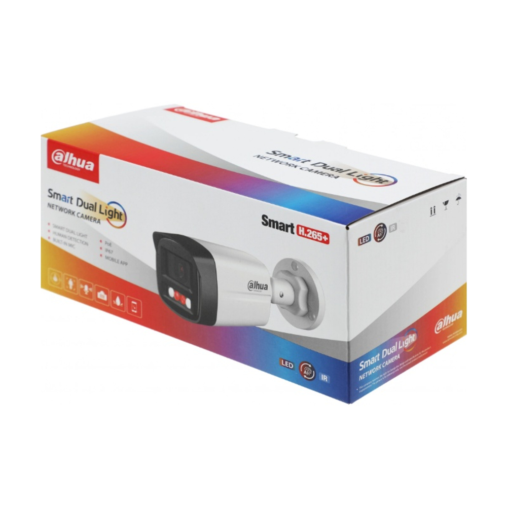Уличная цилиндрическая IP-видеокамера DAHUA DH-IPC-HFW1239TL1P-A-IL-0280B, Smart Dual Light 2Мп; 1/2.8” CMOS; 2.8мм; ИК до 30м, LED до 20м, IP67