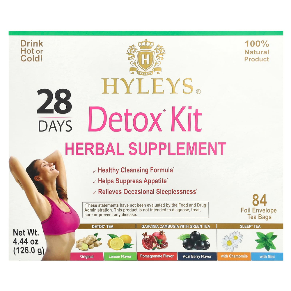 Hyleys Tea, 28 Days Detox Kit, ассорти, 84 чайных пакетика в фольгированных пакетиках, 126 г (4,44 унции)