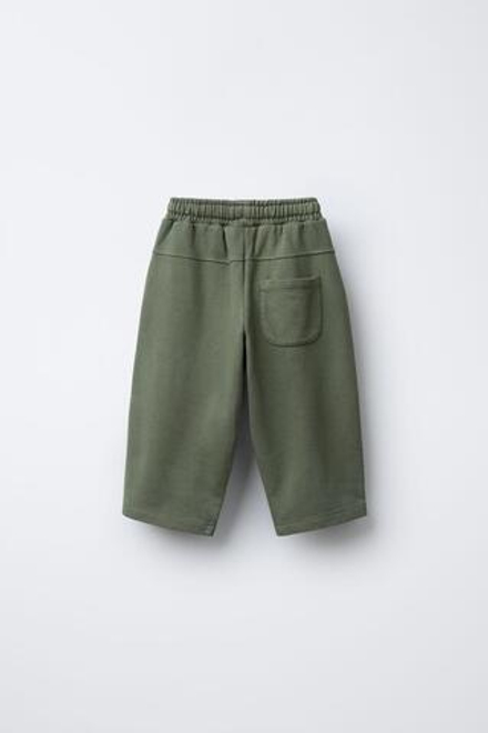ZARA БРЮКИ ПРЯМОГО КРОЯ ИЗ МЯГКОЙ ТКАНИ С ЛОГОТИПОМ, ХАКИ