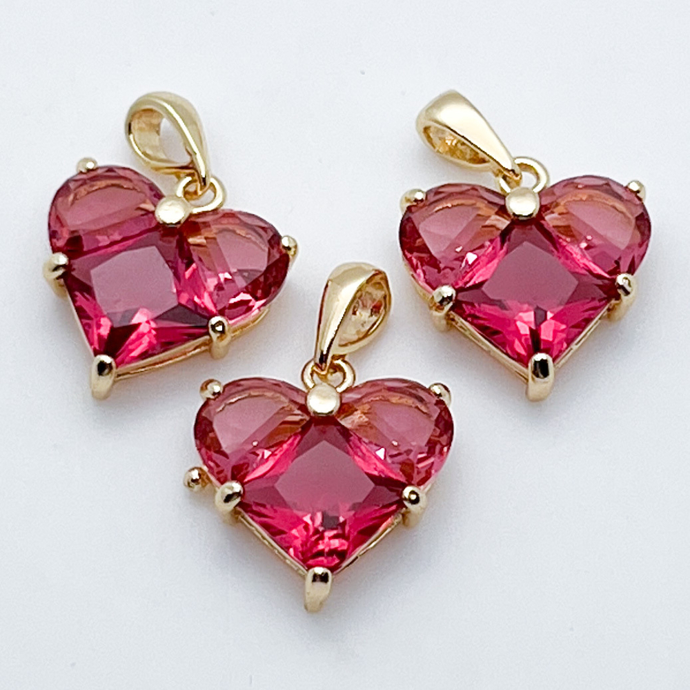 Подвеска Сердце, цвет золото+малиновый, размер 14*14 мм, цена за 1 шт