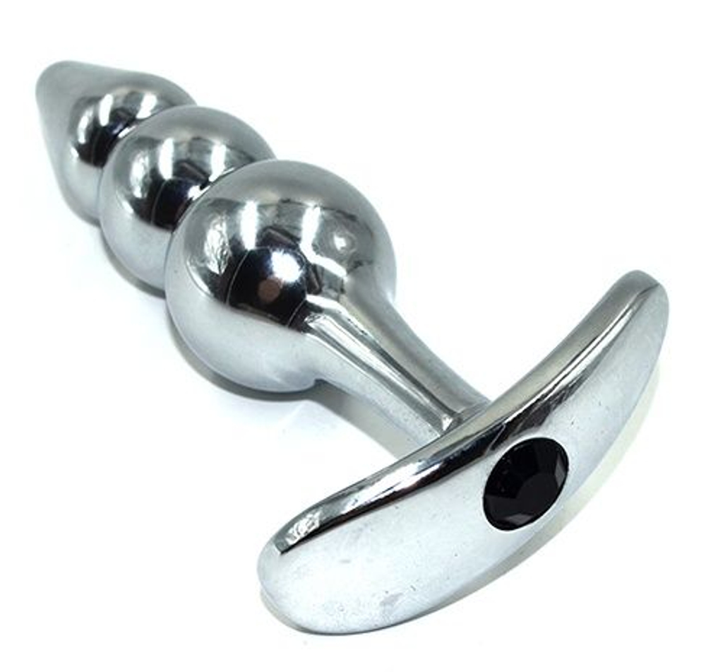 Серебристая пробка-елочка для ношения из нержавеющей стали с черным кристаллом - 11,7 см. (Цвет: черный)