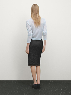 Massimo Dutti Трикотажный свитер из смесовой альпаки с воротником поло, небесно-голубой