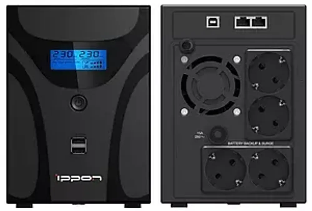 ИБП Ippon Smart Power Pro II 1200, 1200VA, 720Вт, AVR 162-290В, 6(2)хС13, управление по USB/RS-232, RJ-45, LCD