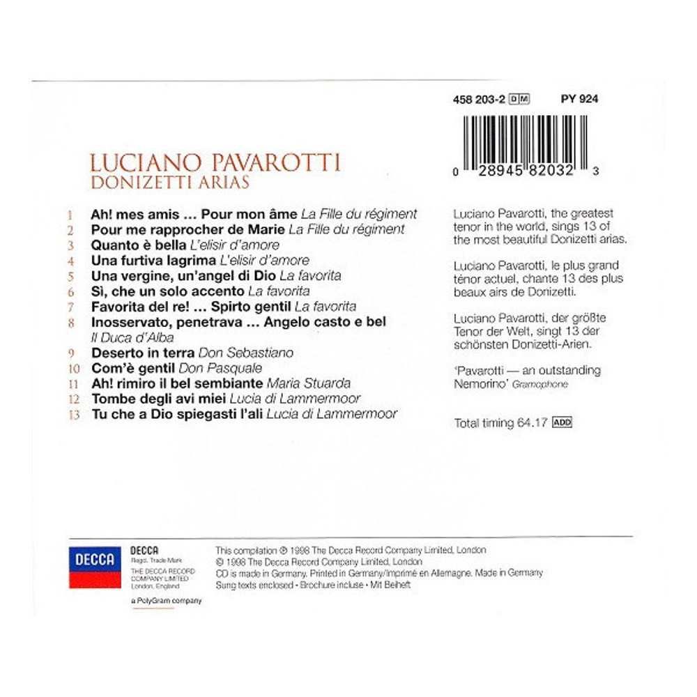 Luciano Pavarotti / Donizetti Arias (Una Furtiva Lagrima)(CD)