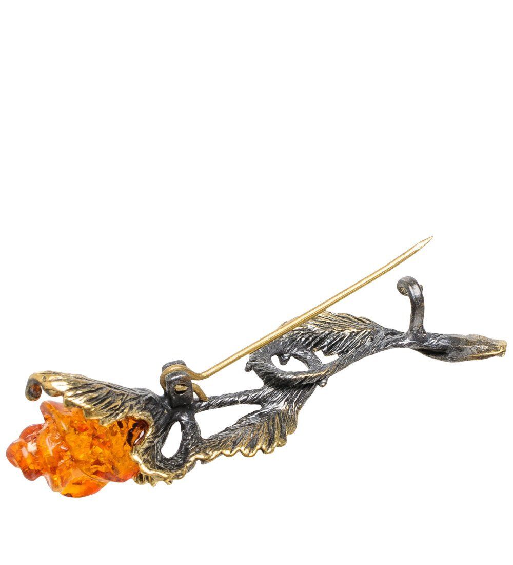 AM-1629 Брошь «Розочка Бутон» (латунь, янтарь)