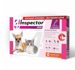 Капли от блох, клещей, глистов и гельминтов Neoterica Inspector(Инспектор) Mini для собак и кошек 0,5-2 кг, 3 пипетки