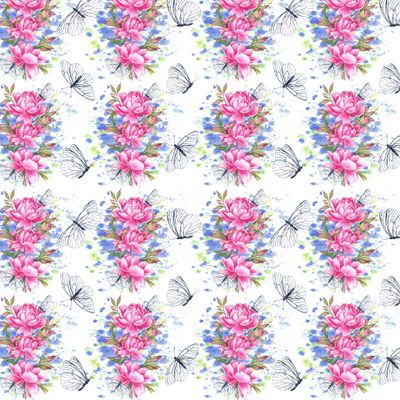 Пионы с белыми бабочками