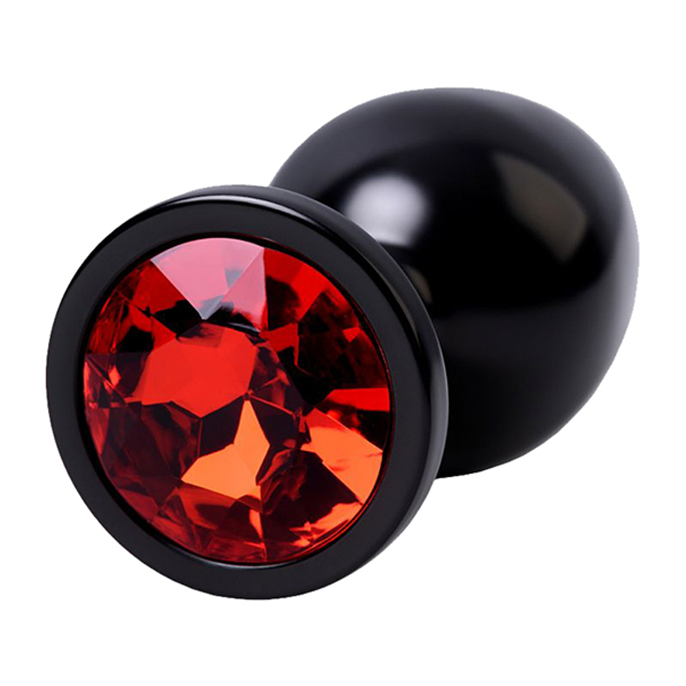 Черный анальный плаг 8,2см с кристаллом красного цвета ToyFa Metal 717008-59