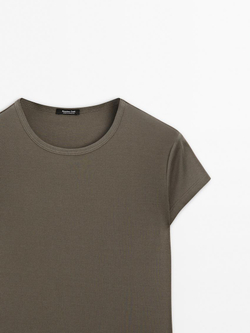 Massimo Dutti Хлопковая футболка, светло-коричневый