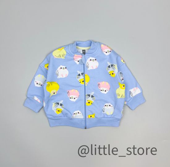 Толстовка из футера "Цветные попугайчики" небесный