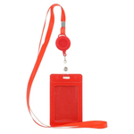 Бейдж на шнурке с рулеткой (ретрактором) Basir вертикальный, кожзам, 105*65 мм, красный