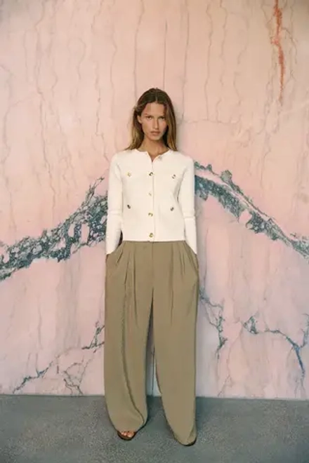 ZARA ОДНОТОННЫЙ КАРДИГАН, ЭКРЮ