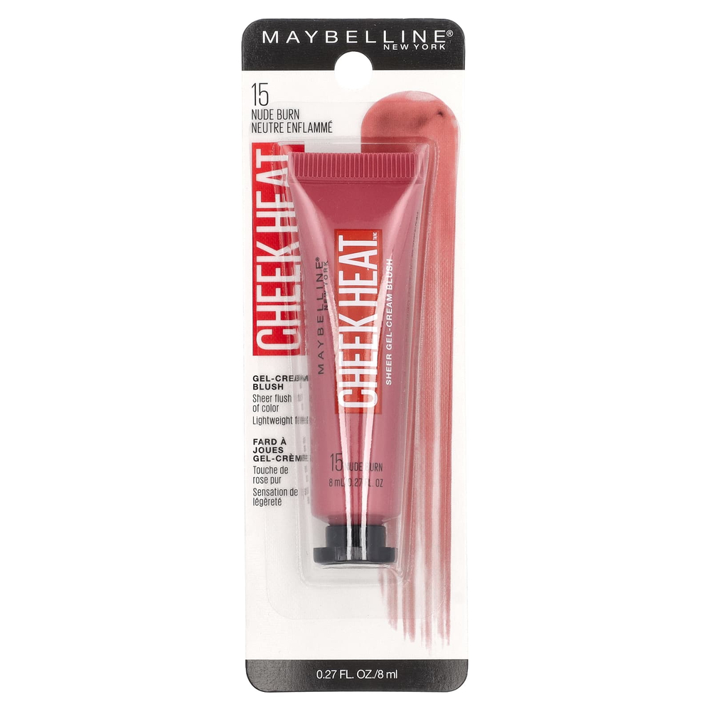 Maybelline, Cheek Heat, прозрачные румяна-гель-крем, оттенок 15 Nude Burn, 8 мл (0,27 жидк. унции)