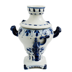 Самовар с чайником. Фарфоровая декоративная статуэтка. СССР. Объединение Гжель.1972-1985 гг.