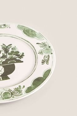 ZARA HOME КЕРАМИЧЕСКАЯ ПЛОСКАЯ ТАРЕЛКА С ФРУКТАМИ, ЗЕЛЕНЫЙ