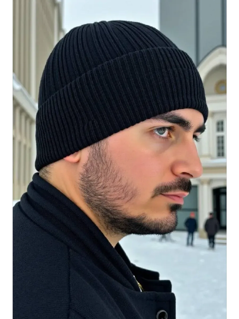 шапка вязаная теплая с отворотом стильная