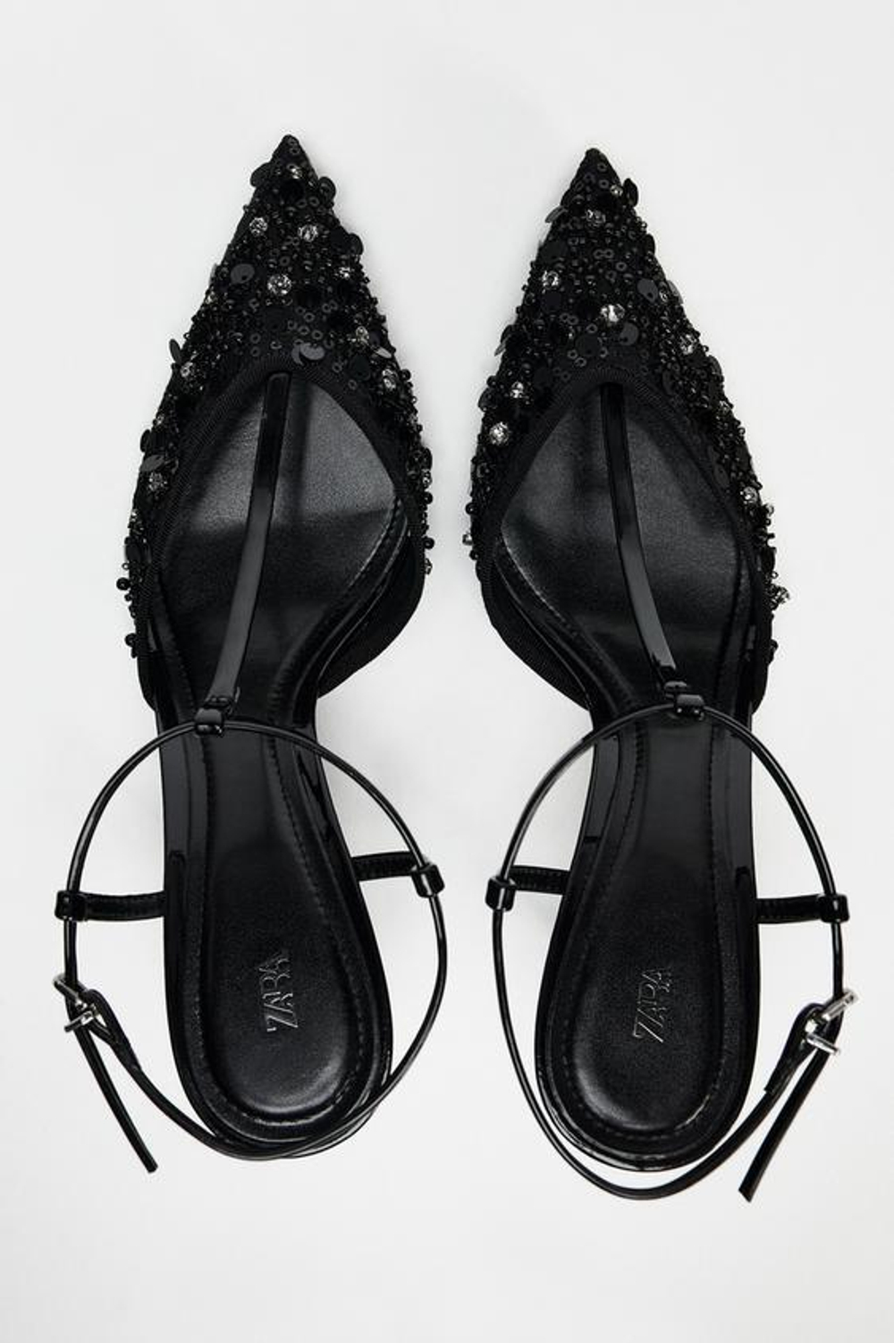 ZARA ТУФЛИ-МЮЛИ НА КАБЛУКЕ С БЛЕСТЯЩИМИ ДЕТАЛЯМИ, ЧЕРНЫЙ