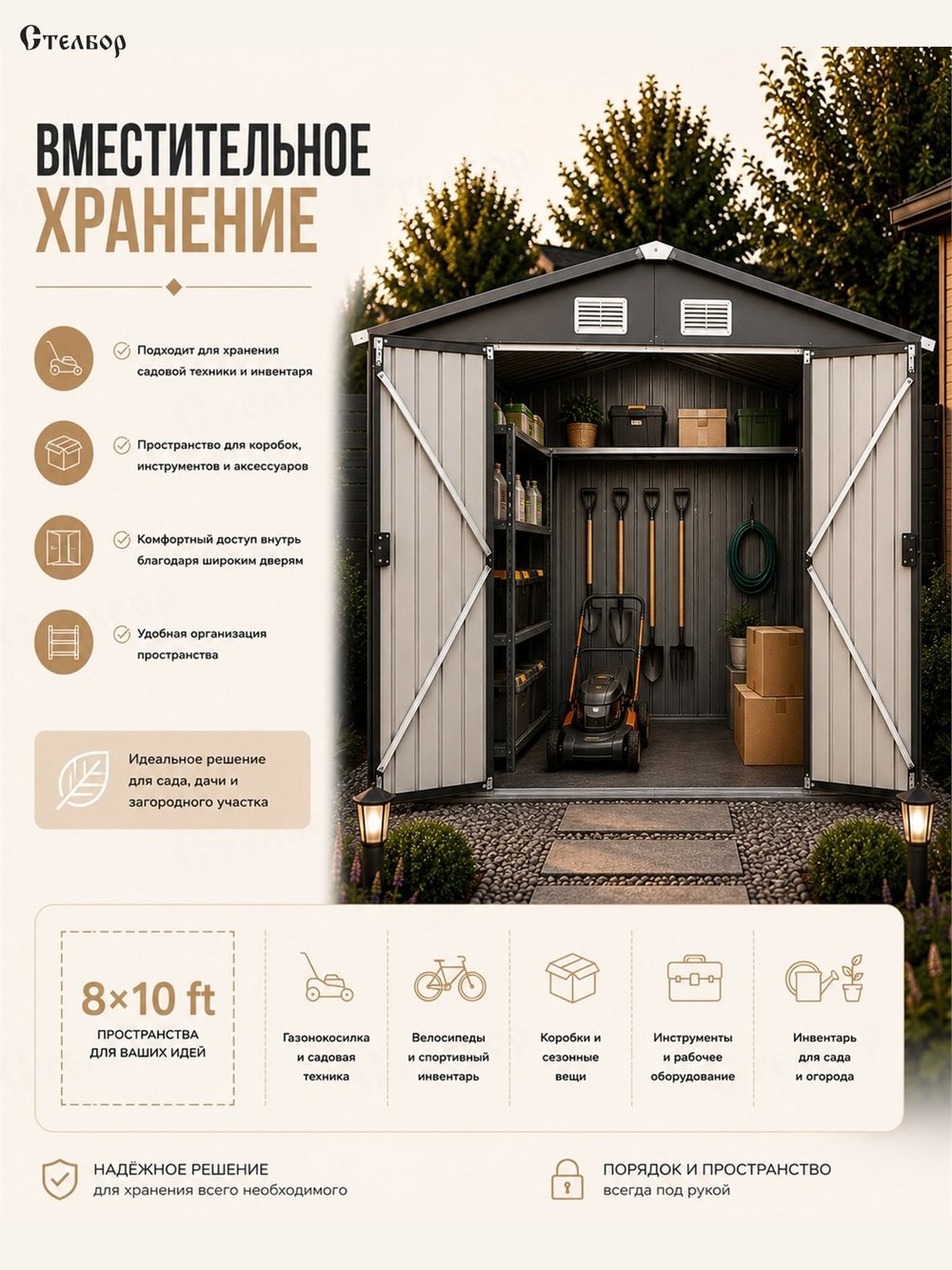 Металлический сарай 8×10, 252×320×195 см