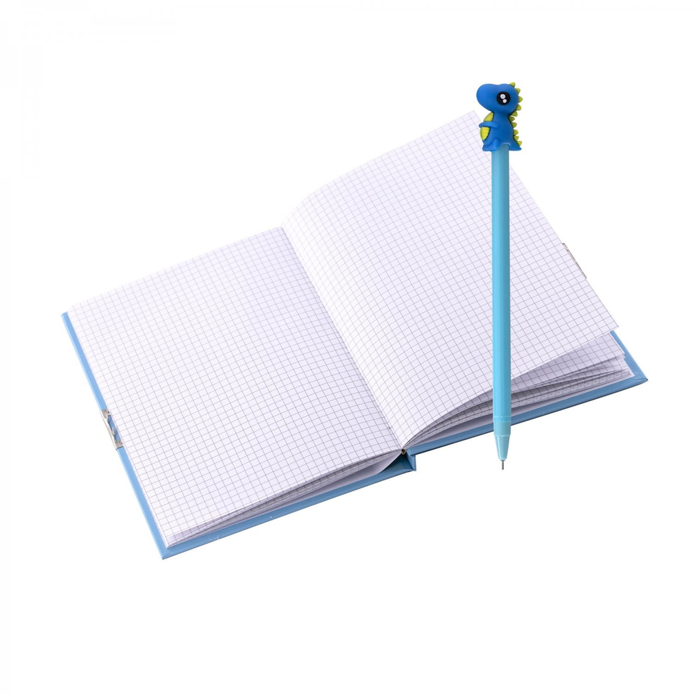 Записная книжка в футляре 21,0 см * 21,0 см , 7БЦ, Alingar, ламинация, ручка, замочек, 45 л., клетка, "Веселый дино", бирюзовый