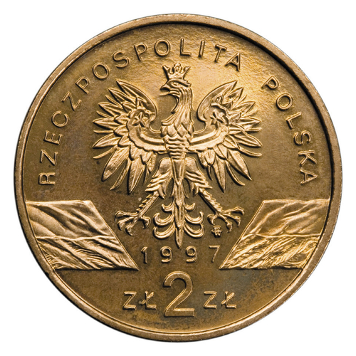 2 злотых Жук-олень (животный мир) 1997 год, Польша. UNC