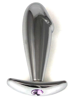 Серебристая пробка-фаллос с сиреневым кристаллом – 9,5 см. (Цвет: сиреневый)