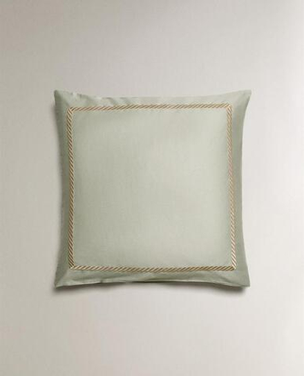 ZARA HOME САТИНОВАЯ НАВОЛОЧКА С ВЫШИВКОЙ, ЗЕЛЕНЫЙ