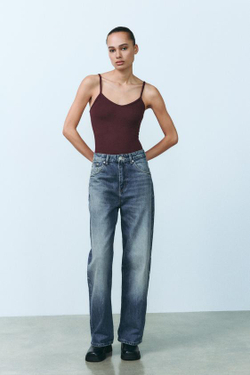 ZARA ТОП НА БРЕТЕЛЯХ, ЦВЕТ БУРГУНДСКОГО ВИНА