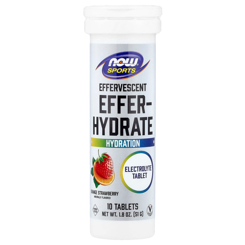 NOW Foods, Sports, Hydrate, шипучая смесь для здоровья, апельсин и клубника, 10 таблеток, 51 г (1,8 унции)