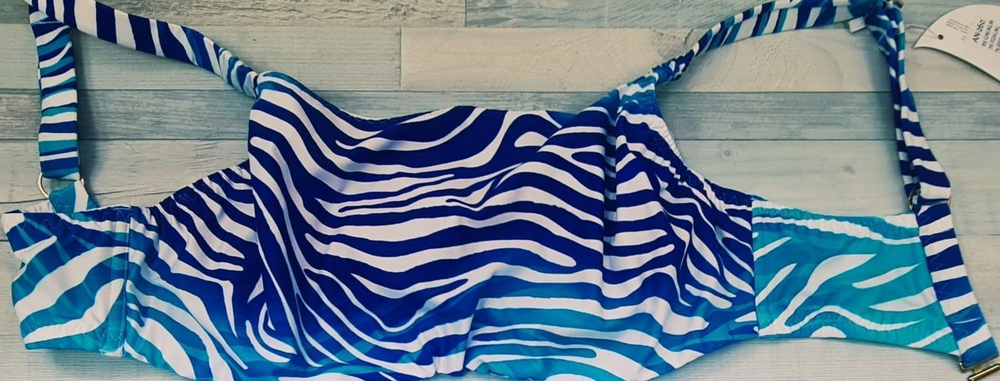 Цветной купальный лиф с полосками зебры (Размер: 85C) (Цвет: белый с синим)