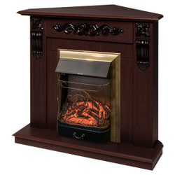Электрокамин RealFlame Dominica Corner DN орех с очагом Majestic Lux Brass