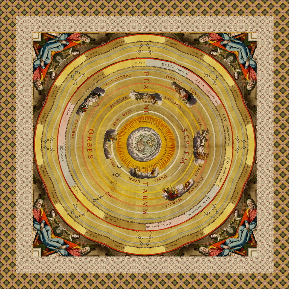Скатерть "Harmonia Macrocosmica", по мотивам изображения Птолемеевской системы мира из манускрипта Андреаса Целлария «Harmonia Macrocosmica»
