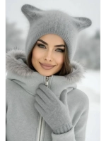 Шапка с ушками зимняя ангора вязаная