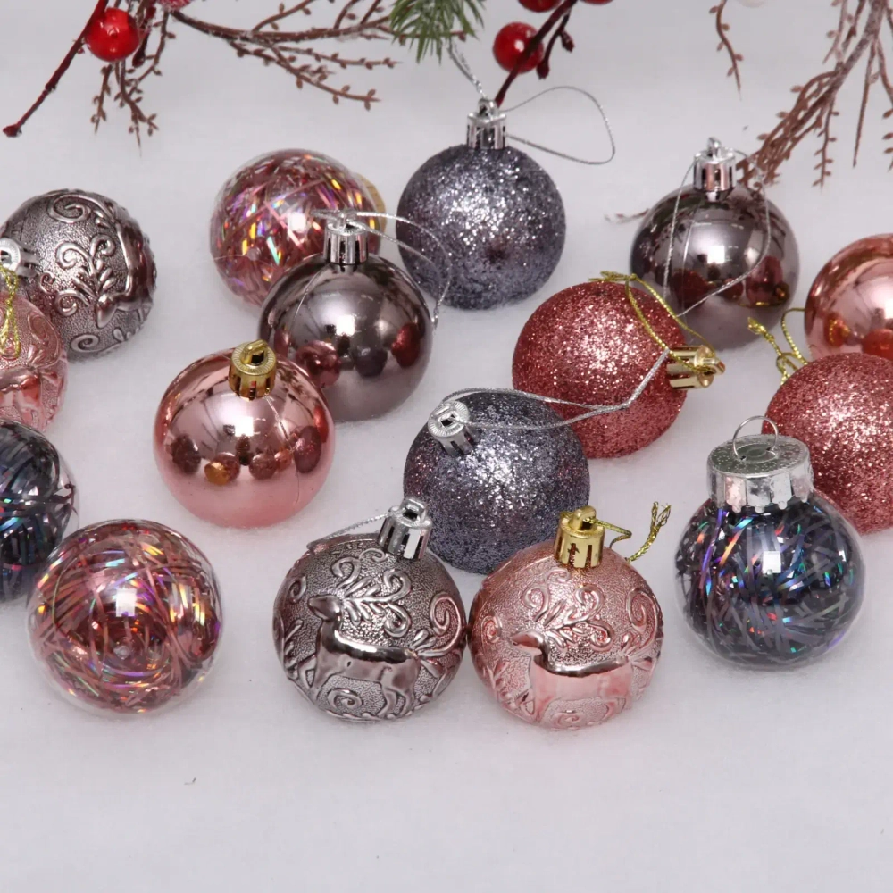 Набор шаров «Волшебный вальс» 5 см (16 предметов), графит/роз.золото