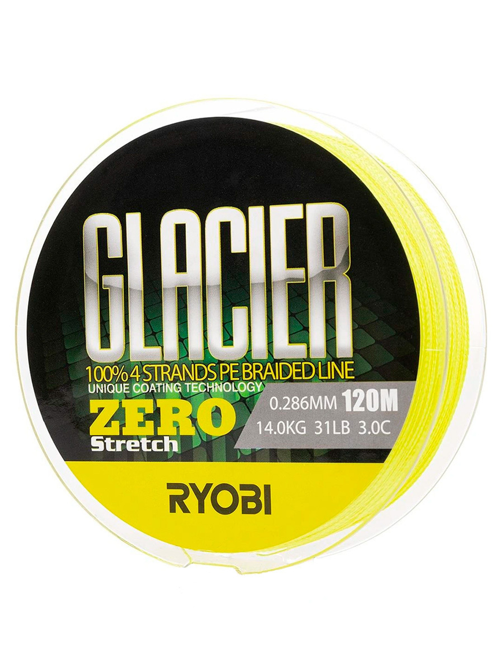 Шнур плетеный для рыбалки Ryobi GLACLER ZERO-120M yellow 0.3/d-0.092mm