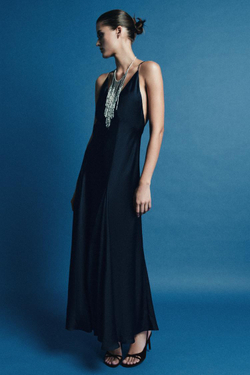 ZARA ДЛИННОЕ АТЛАСНОЕ ПЛАТЬЕ ИЗ КОЛЛЕКЦИИ ZW, МОРСКОЙ ТЕМНО-СИНИЙ