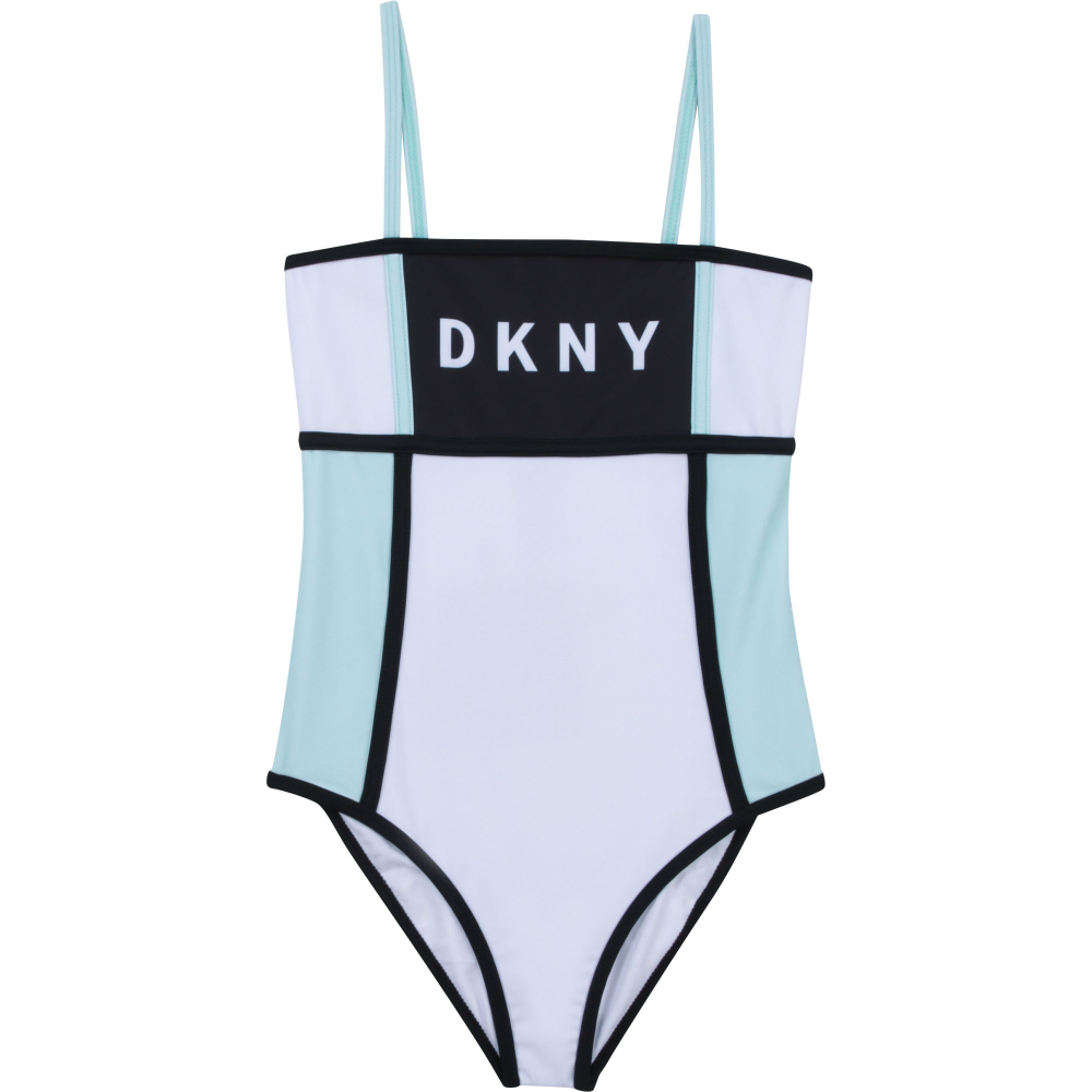 Купальник слитный DKNY Белый/Салатовые и черные вставки/Белый логотип (Девочка)