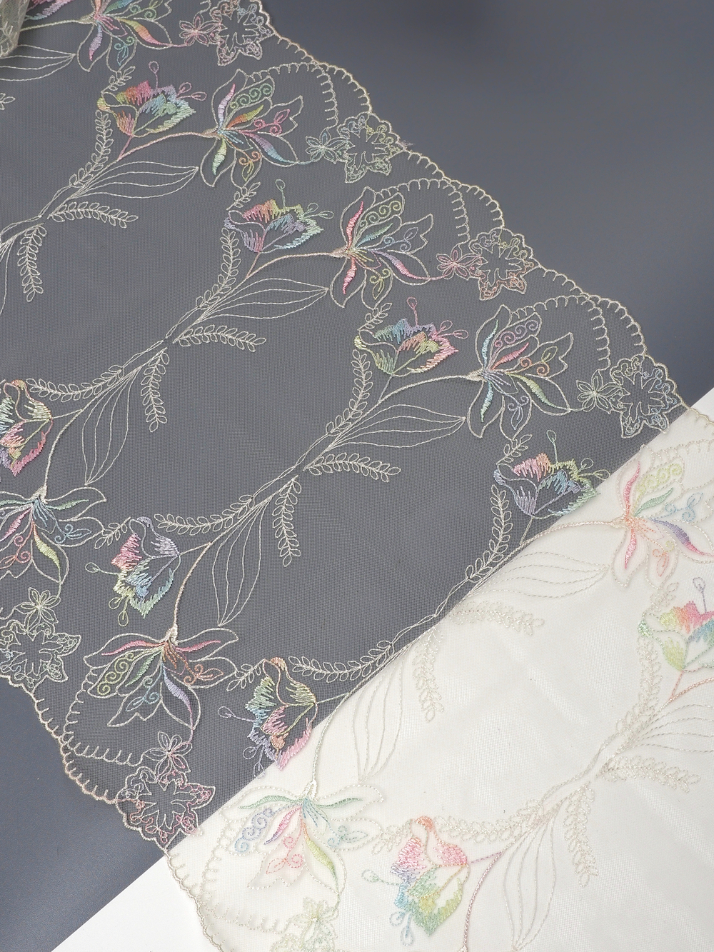 Кружево вышивка на сетке шампань с мультиколор неэластичная ширина 25 см