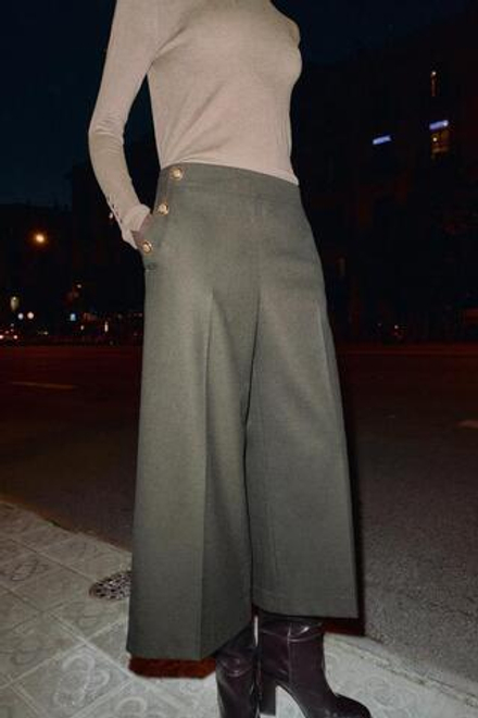 ZARA БРЮКИ-КЮЛОТЫ С ПУГОВИЦАМИ, КОРИЧНЕВЫЙ