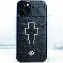 Православный чехол для iPhone из натуральной кожи крест распятие Euphoria HM Premium - ювелирный сплав