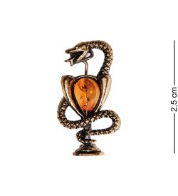 AM-2585 Брошь «Змея в геральдике» (латунь, янтарь)