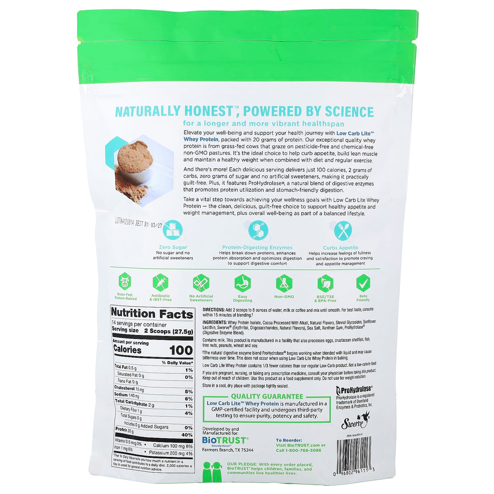 BioTRUST, Low Carb Lite™, сывороточный протеин, со вкусом шоколадного мороженого, 385 г (13,5 унции)