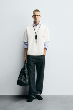 ZARA ФУТБОЛКА С КОМБИНИРОВАННЫМ ПРИНТОМ, БЕЛЫЙ