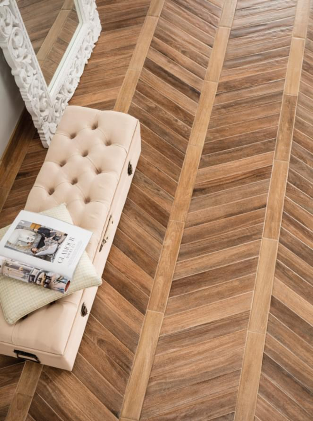 Rondine Vintage Cendre Chevron 7.5x40.7