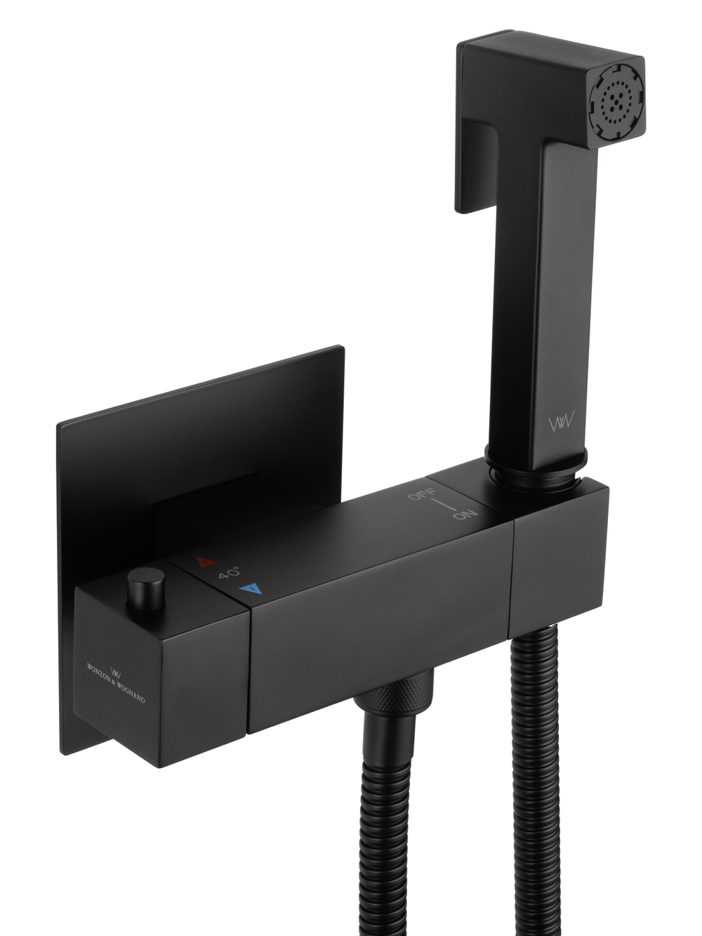 Смеситель с гигиеническим душем и термостатом встраиваемый WONZON & WOGHAND, Черный матовый (WW-88819903-MB)