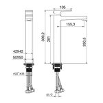 Смеситель для раковины высокий WONZON & WOGHAND CUBE 2.0, Черный матовый (WW-88019068-MB)